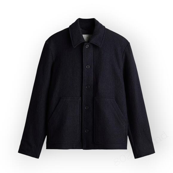 Large H&M Felted Wool-Blend Jacket NavyBlue FullZip ButtonFront Pockets Chore - Picture 16 of 16